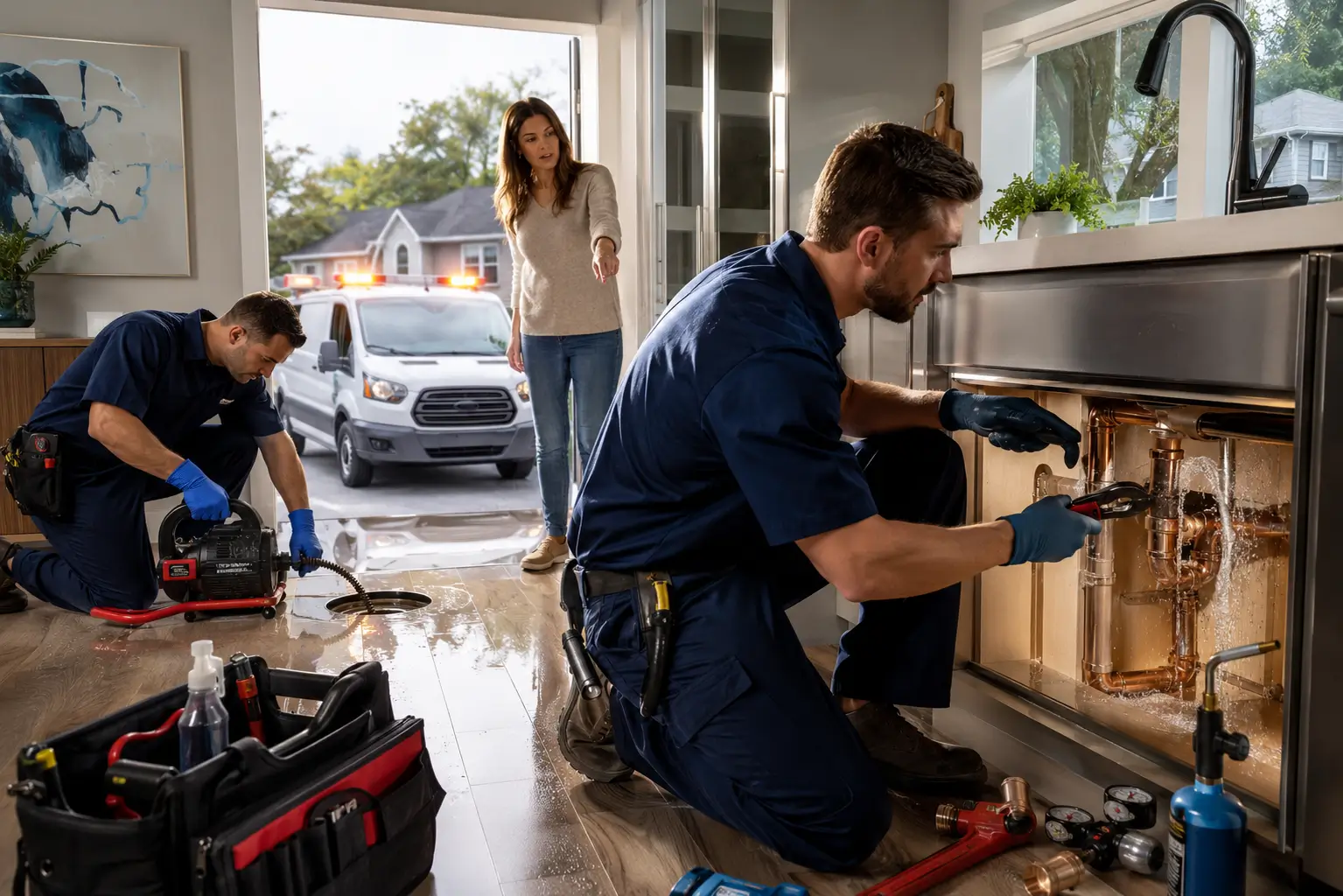 emergency plumbing repair Plumber repairing residential pipes